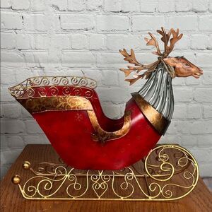Department 56 Unique Metal & Glass Red and Gold Reindeer Sleigh
